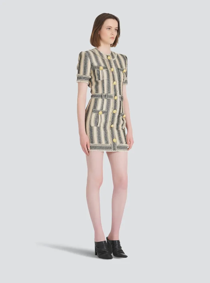 Balmain Dresses Womens Short Cotton Piqu Dress With GoldTone Buttons Multicolor Balmain Dresses Womens Short Cotton Piqu Dress With GoldTone Buttons Multicolor