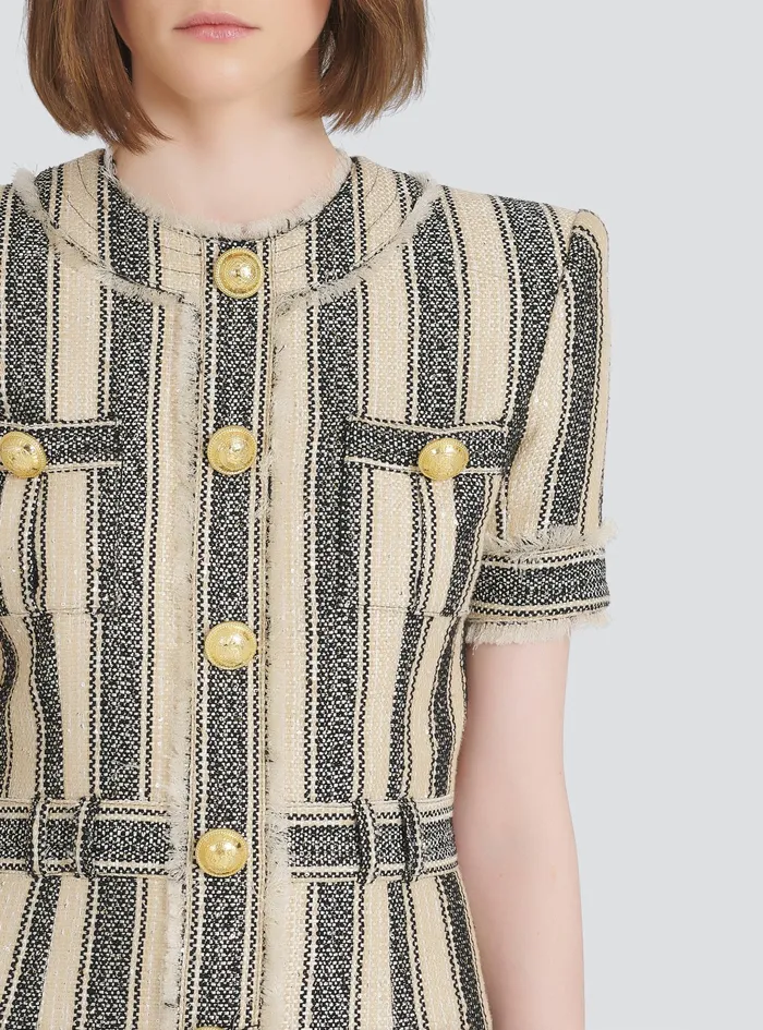 Balmain Dresses Womens Short Cotton Piqu Dress With GoldTone Buttons Multicolor Balmain Dresses Womens Short Cotton Piqu Dress With GoldTone Buttons Multicolor