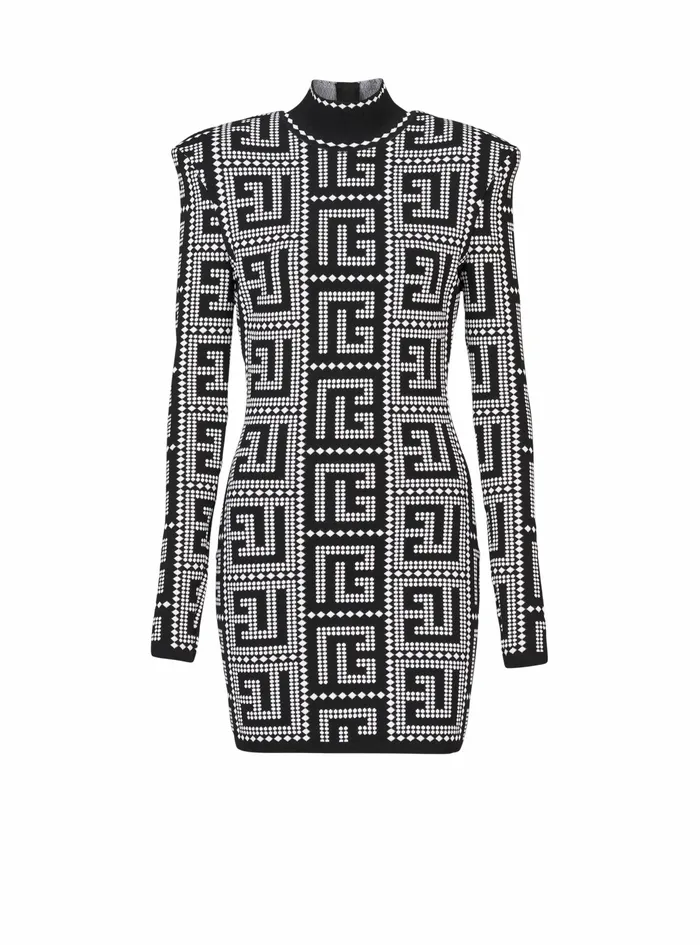 Balmain Dresses Womens Short EcoDesigned Dress With Mosaic Balmain Monogram Black Balmain Dresses Womens Short EcoDesigned Dress With Mosaic Balmain Monogram Black