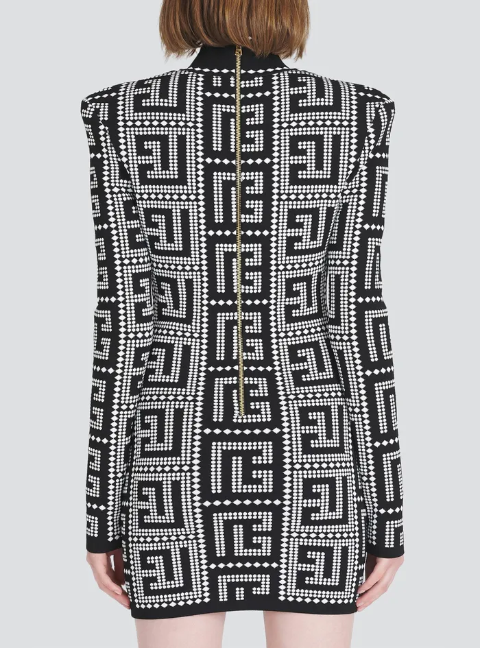 Balmain Dresses Womens Short EcoDesigned Dress With Mosaic Balmain Monogram Black Balmain Dresses Womens Short EcoDesigned Dress With Mosaic Balmain Monogram Black