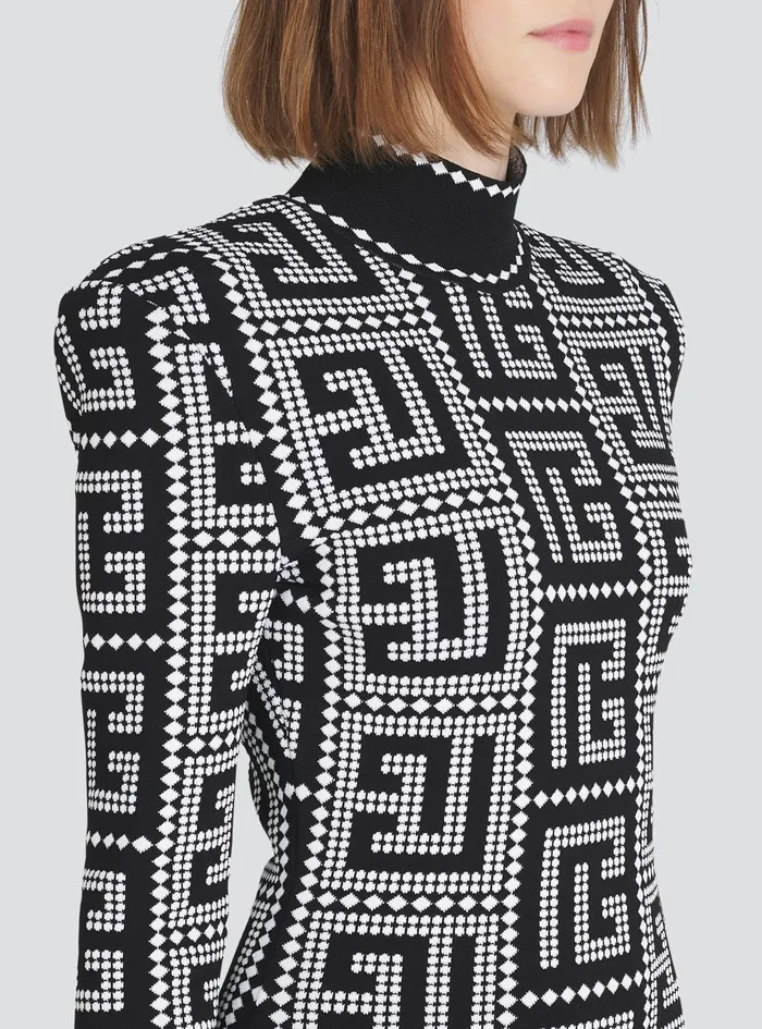 Balmain Dresses Womens Short EcoDesigned Dress With Mosaic Balmain Monogram Black Balmain Dresses Womens Short EcoDesigned Dress With Mosaic Balmain Monogram Black