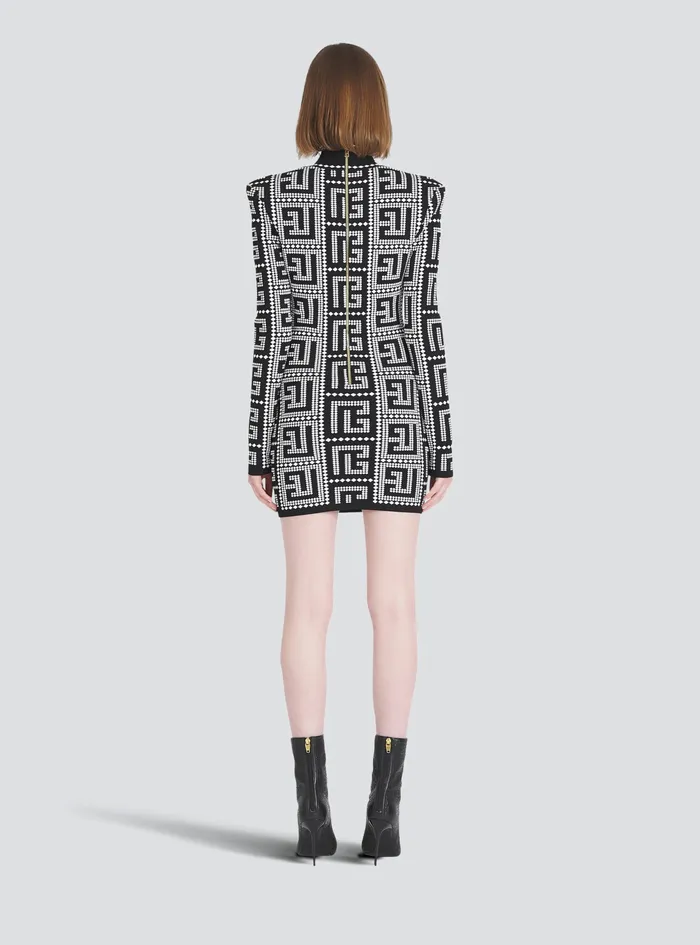 Balmain Dresses Womens Short EcoDesigned Dress With Mosaic Balmain Monogram Black Balmain Dresses Womens Short EcoDesigned Dress With Mosaic Balmain Monogram Black