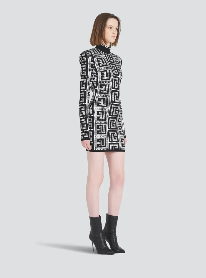 Balmain Dresses Womens Short EcoDesigned Dress With Mosaic Balmain Monogram Black Balmain Dresses Womens Short EcoDesigned Dress With Mosaic Balmain Monogram Black