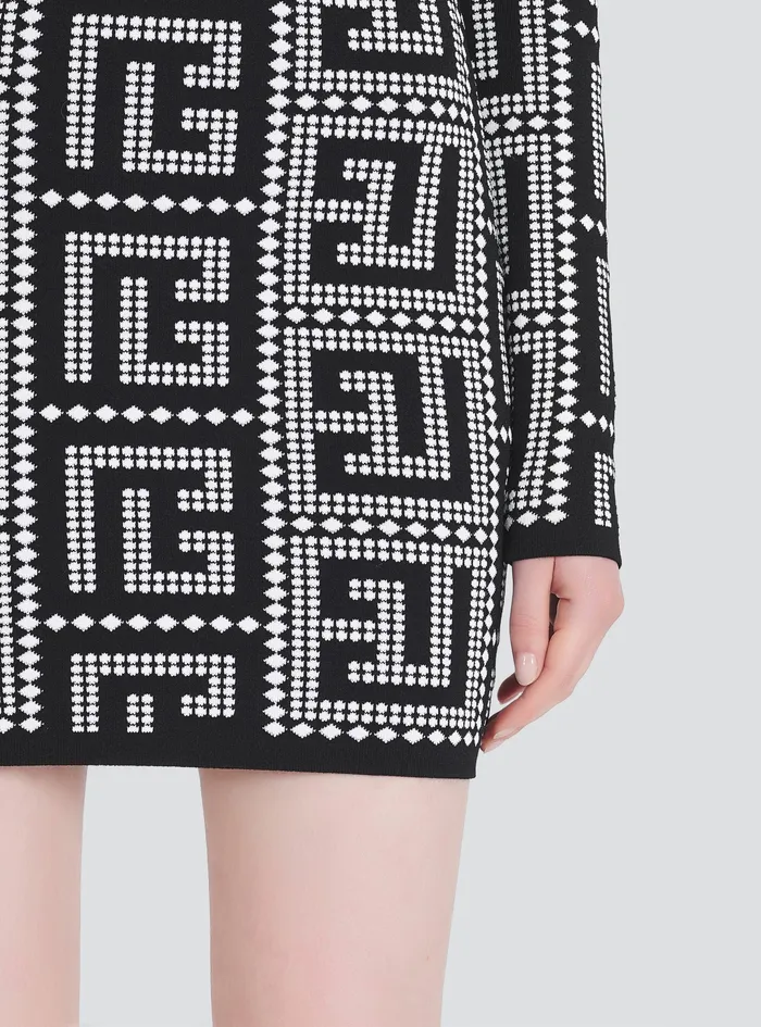 Balmain Dresses Womens Short EcoDesigned Dress With Mosaic Balmain Monogram Black Balmain Dresses Womens Short EcoDesigned Dress With Mosaic Balmain Monogram Black