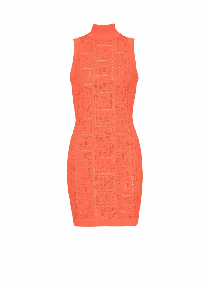 Balmain Dresses Womens Short EcoDesigned Knit Dress With Balmain Monogram Orange Balmain Dresses Womens Short EcoDesigned Knit Dress With Balmain Monogram Orange
