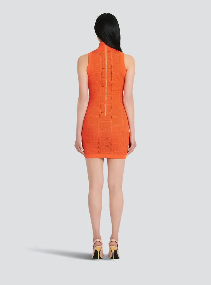 Balmain Dresses Womens Short EcoDesigned Knit Dress With Balmain Monogram Orange Balmain Dresses Womens Short EcoDesigned Knit Dress With Balmain Monogram Orange