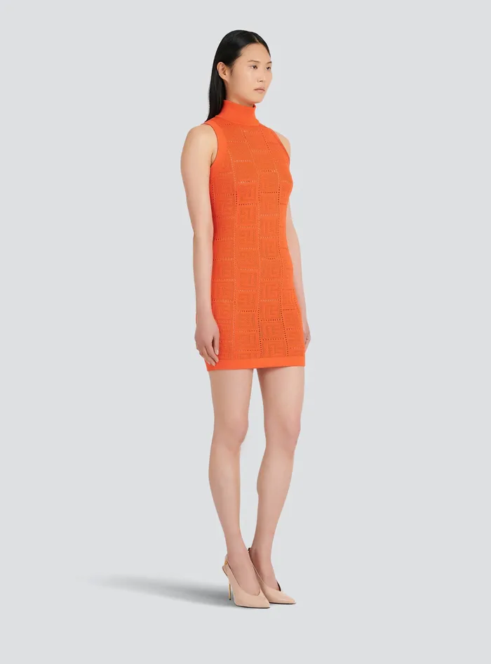 Balmain Dresses Womens Short EcoDesigned Knit Dress With Balmain Monogram Orange Balmain Dresses Womens Short EcoDesigned Knit Dress With Balmain Monogram Orange