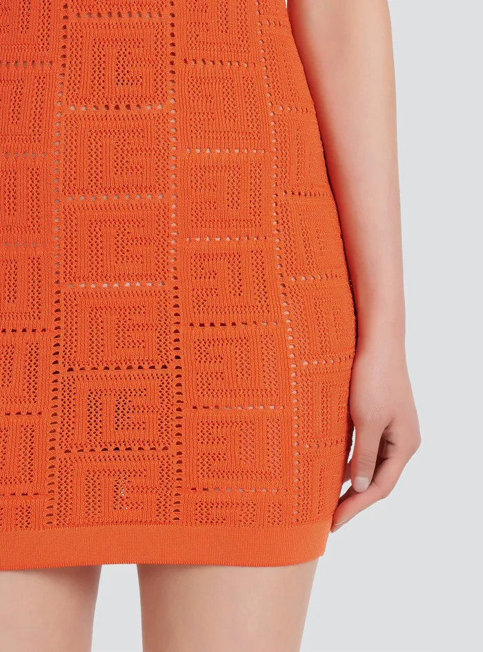 Balmain Dresses Womens Short EcoDesigned Knit Dress With Balmain Monogram Orange Balmain Dresses Womens Short EcoDesigned Knit Dress With Balmain Monogram Orange