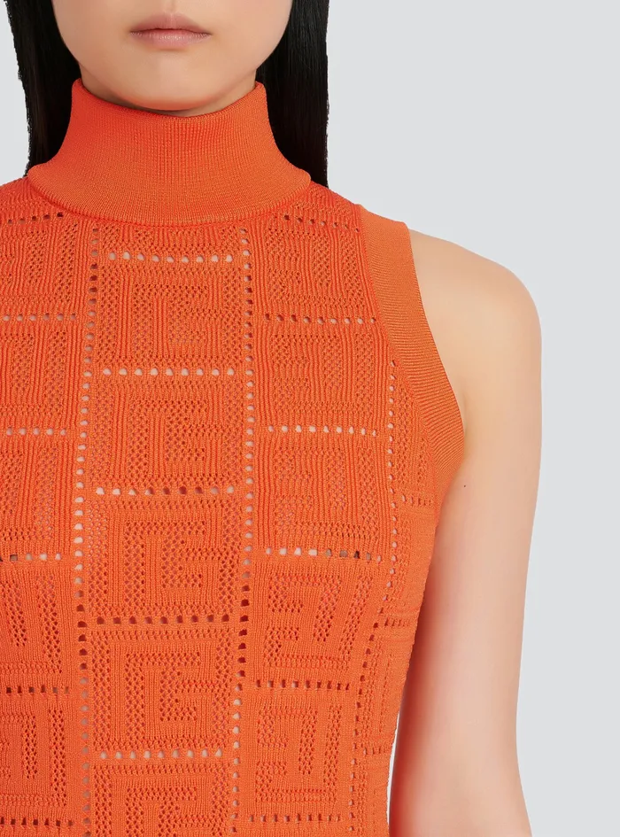 Balmain Dresses Womens Short EcoDesigned Knit Dress With Balmain Monogram Orange Balmain Dresses Womens Short EcoDesigned Knit Dress With Balmain Monogram Orange