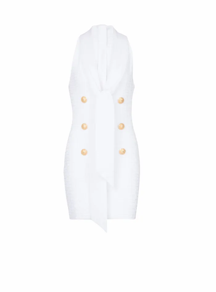 Balmain Dresses Womens Short EcoDesigned Knit Dress With Balmain Monogram White Balmain Dresses Womens Short EcoDesigned Knit Dress With Balmain Monogram White