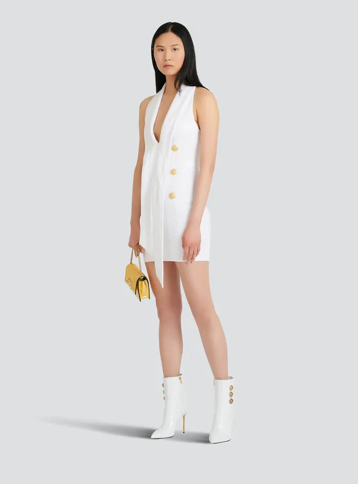 Balmain Dresses Womens Short EcoDesigned Knit Dress With Balmain Monogram White Balmain Dresses Womens Short EcoDesigned Knit Dress With Balmain Monogram White