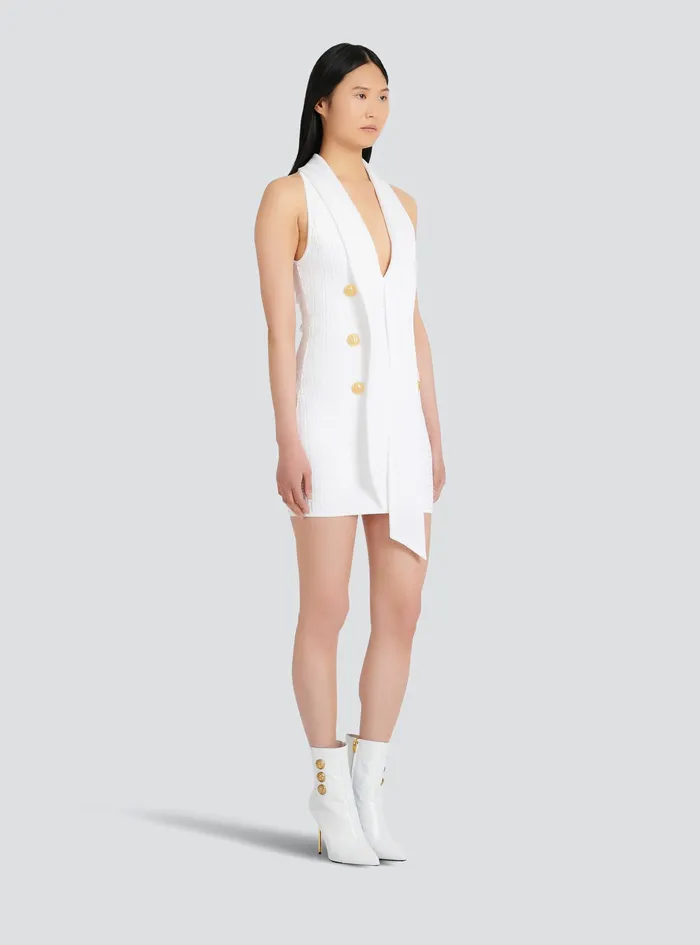 Balmain Dresses Womens Short EcoDesigned Knit Dress With Balmain Monogram White Balmain Dresses Womens Short EcoDesigned Knit Dress With Balmain Monogram White
