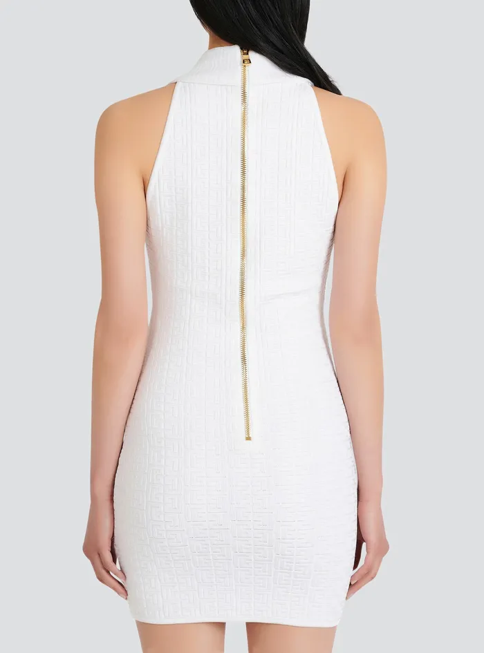 Balmain Dresses Womens Short EcoDesigned Knit Dress With Balmain Monogram White Balmain Dresses Womens Short EcoDesigned Knit Dress With Balmain Monogram White