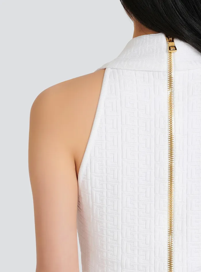 Balmain Dresses Womens Short EcoDesigned Knit Dress With Balmain Monogram White Balmain Dresses Womens Short EcoDesigned Knit Dress With Balmain Monogram White