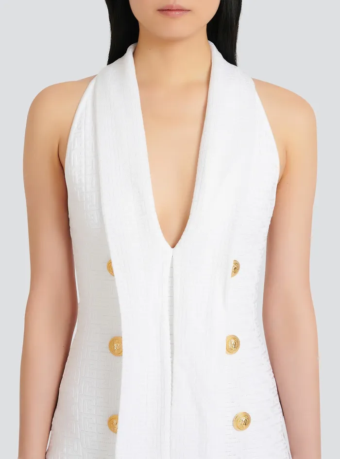 Balmain Dresses Womens Short EcoDesigned Knit Dress With Balmain Monogram White Balmain Dresses Womens Short EcoDesigned Knit Dress With Balmain Monogram White