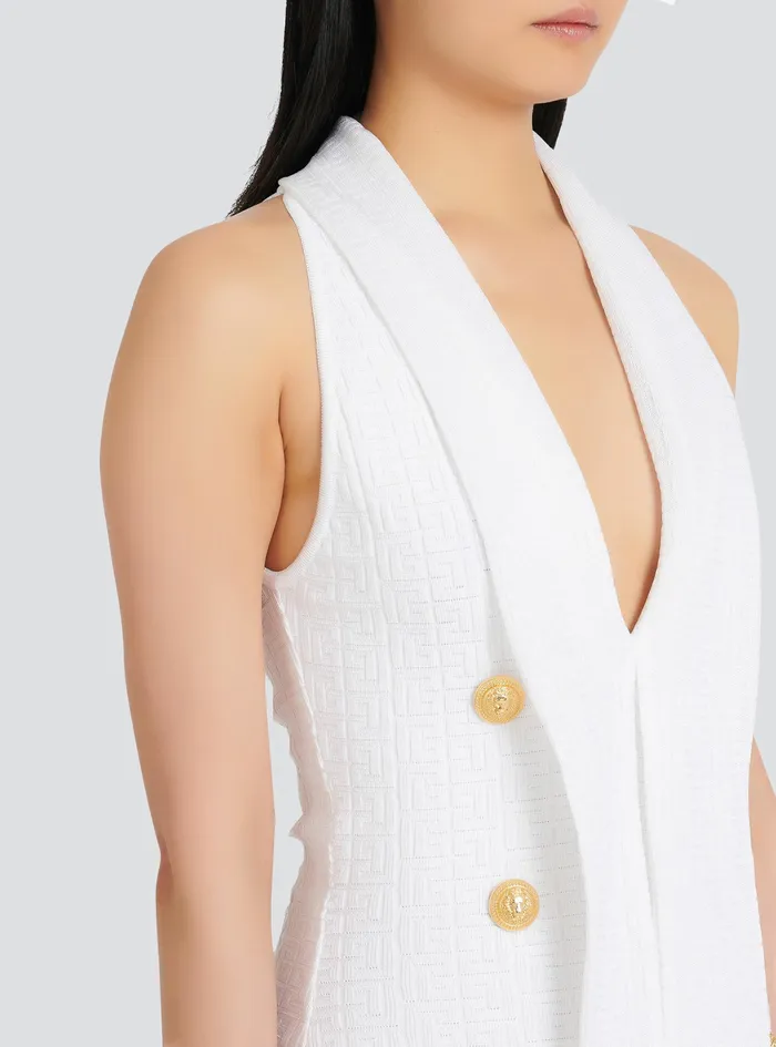 Balmain Dresses Womens Short EcoDesigned Knit Dress With Balmain Monogram White Balmain Dresses Womens Short EcoDesigned Knit Dress With Balmain Monogram White