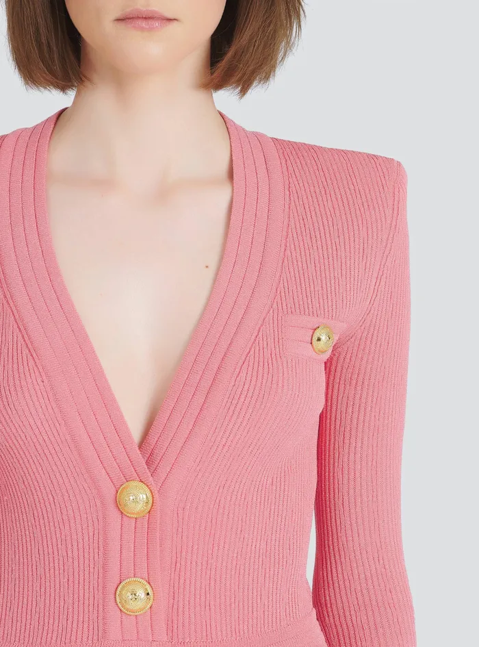 Balmain Dresses Womens Short EcoDesigned Knit Dress With GoldTone Buttons Pink Balmain Dresses Womens Short EcoDesigned Knit Dress With GoldTone Buttons Pink