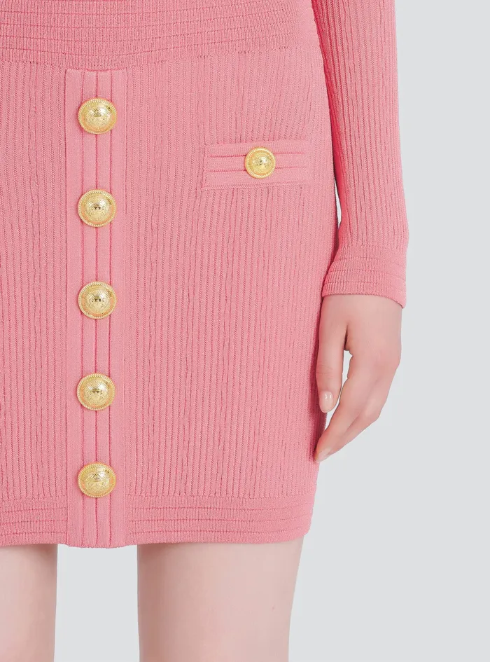 Balmain Dresses Womens Short EcoDesigned Knit Dress With GoldTone Buttons Pink Balmain Dresses Womens Short EcoDesigned Knit Dress With GoldTone Buttons Pink
