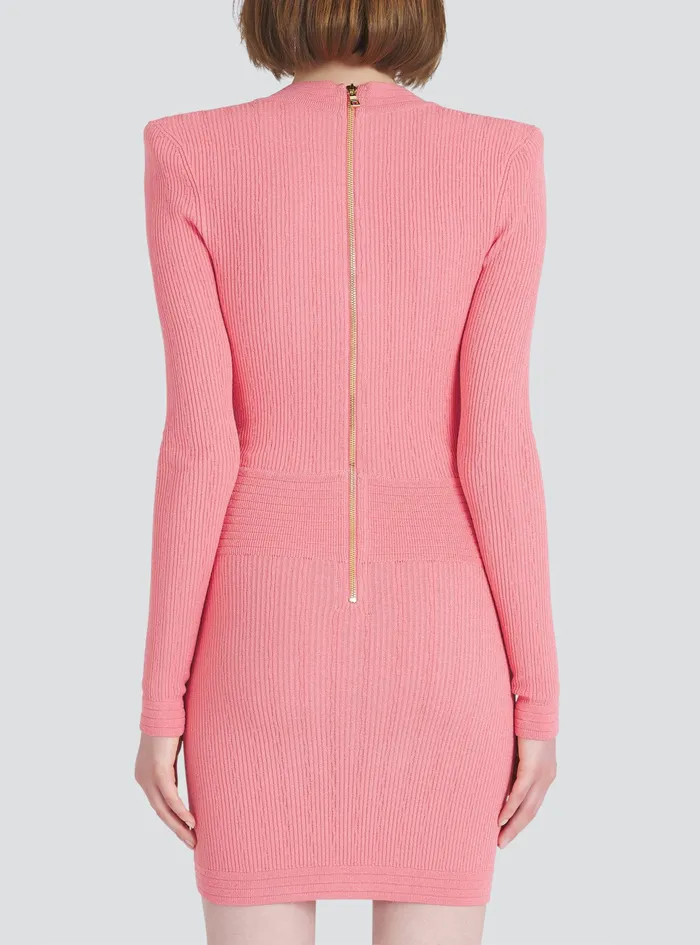 Balmain Dresses Womens Short EcoDesigned Knit Dress With GoldTone Buttons Pink Balmain Dresses Womens Short EcoDesigned Knit Dress With GoldTone Buttons Pink