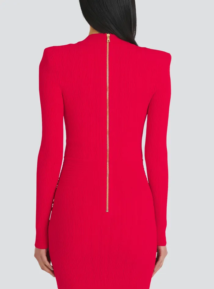 Balmain Dresses Womens Short EcoDesigned Knit Dress With GoldTone Buttons Red Balmain Dresses Womens Short EcoDesigned Knit Dress With GoldTone Buttons Red