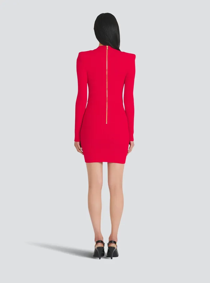 Balmain Dresses Womens Short EcoDesigned Knit Dress With GoldTone Buttons Red Balmain Dresses Womens Short EcoDesigned Knit Dress With GoldTone Buttons Red