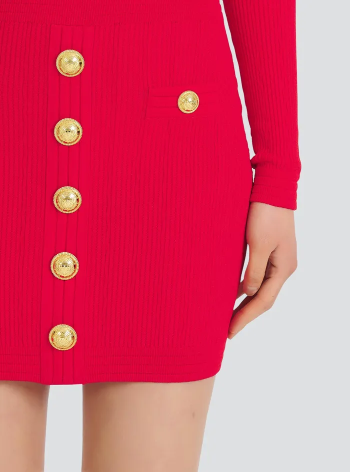 Balmain Dresses Womens Short EcoDesigned Knit Dress With GoldTone Buttons Red Balmain Dresses Womens Short EcoDesigned Knit Dress With GoldTone Buttons Red
