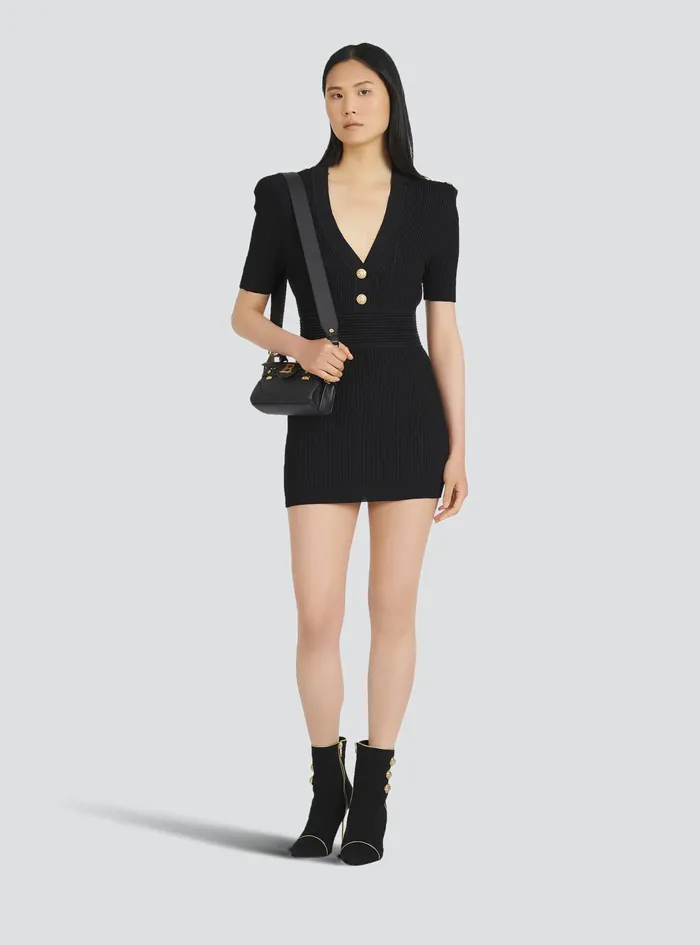 Balmain Dresses Womens Short EcoDesignedknit Dress Black Balmain Dresses Womens Short EcoDesignedknit Dress Black
