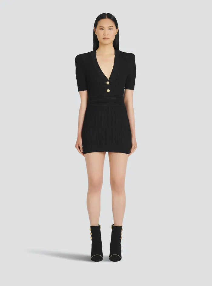 Balmain Dresses Womens Short EcoDesignedknit Dress Black Balmain Dresses Womens Short EcoDesignedknit Dress Black