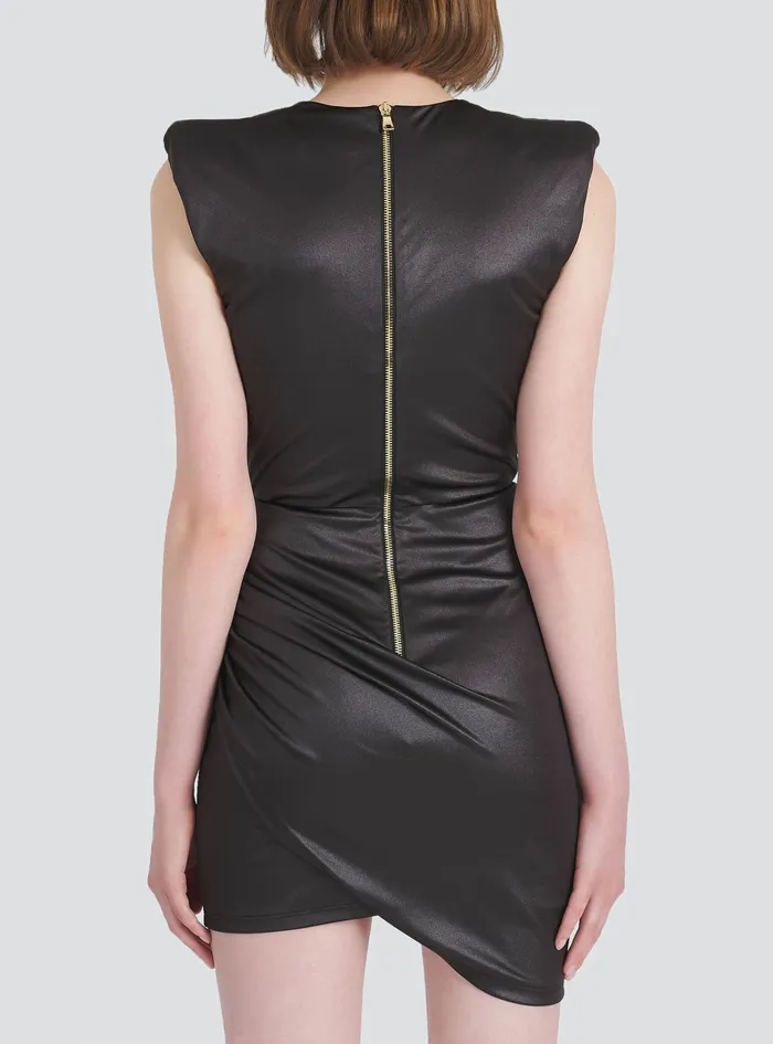 Balmain Dresses Womens Short Jersey Draped Dress Black Balmain Dresses Womens Short Jersey Draped Dress Black