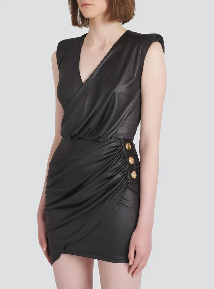 Balmain Dresses Womens Short Jersey Draped Dress Black Balmain Dresses Womens Short Jersey Draped Dress Black