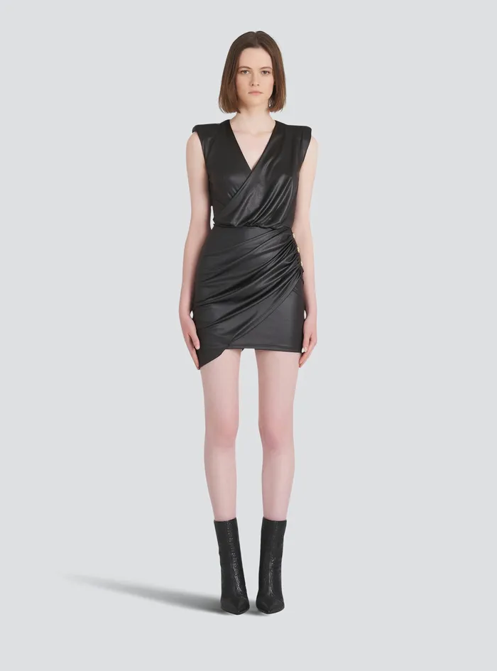 Balmain Dresses Womens Short Jersey Draped Dress Black Balmain Dresses Womens Short Jersey Draped Dress Black