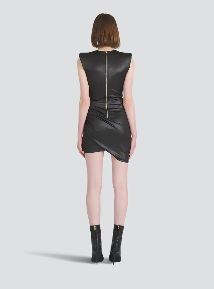 Balmain Dresses Womens Short Jersey Draped Dress Black Balmain Dresses Womens Short Jersey Draped Dress Black