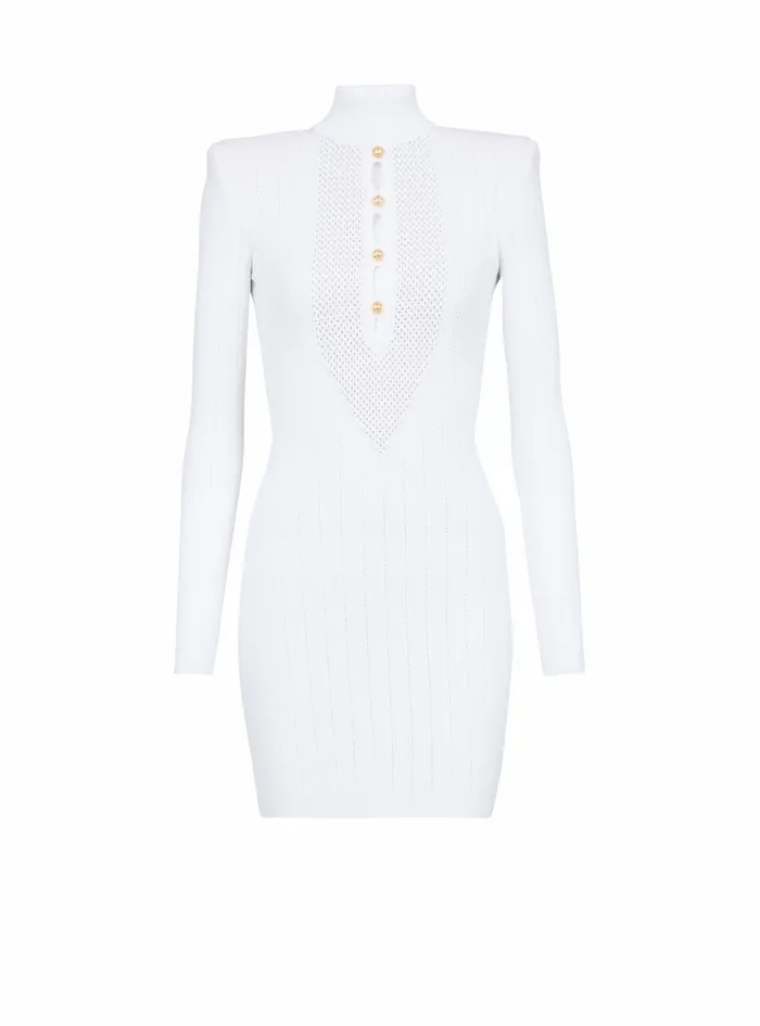 Balmain Dresses Womens Short Knit BibFront EcoDesigned Dress White