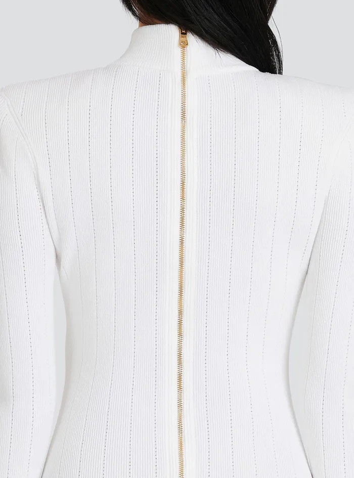Balmain Dresses Womens Short Knit BibFront EcoDesigned Dress White Balmain Dresses Womens Short Knit BibFront EcoDesigned Dress White