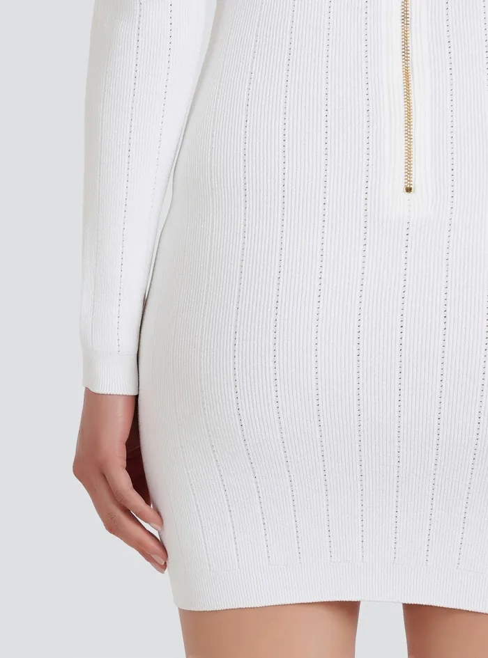 Balmain Dresses Womens Short Knit BibFront EcoDesigned Dress White Balmain Dresses Womens Short Knit BibFront EcoDesigned Dress White