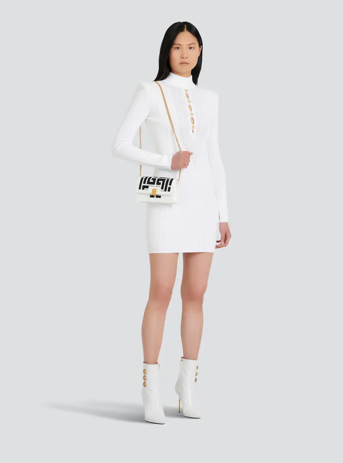 Balmain Dresses Womens Short Knit BibFront EcoDesigned Dress White Balmain Dresses Womens Short Knit BibFront EcoDesigned Dress White
