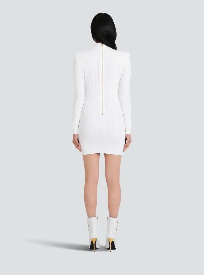 Balmain Dresses Womens Short Knit BibFront EcoDesigned Dress White Balmain Dresses Womens Short Knit BibFront EcoDesigned Dress White