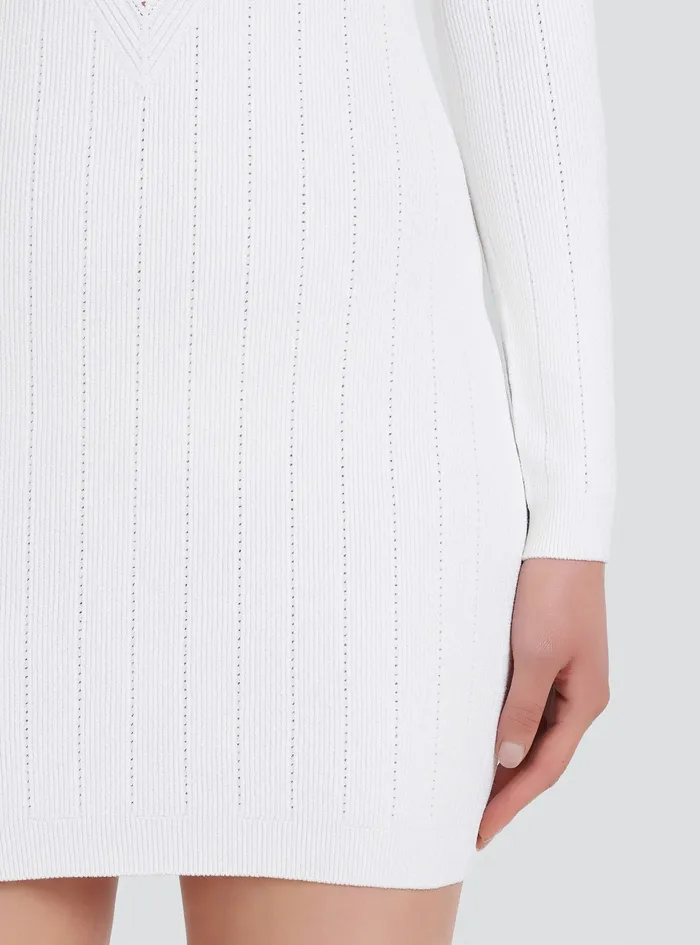 Balmain Dresses Womens Short Knit BibFront EcoDesigned Dress White Balmain Dresses Womens Short Knit BibFront EcoDesigned Dress White