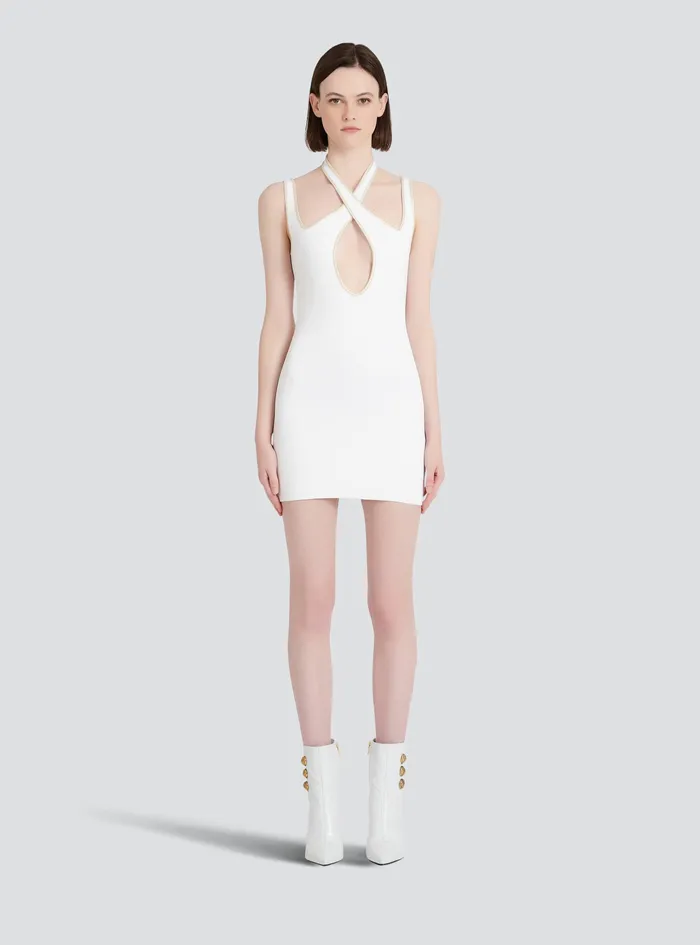 Balmain Dresses Womens Short Knit Dress White Balmain Dresses Womens Short Knit Dress White
