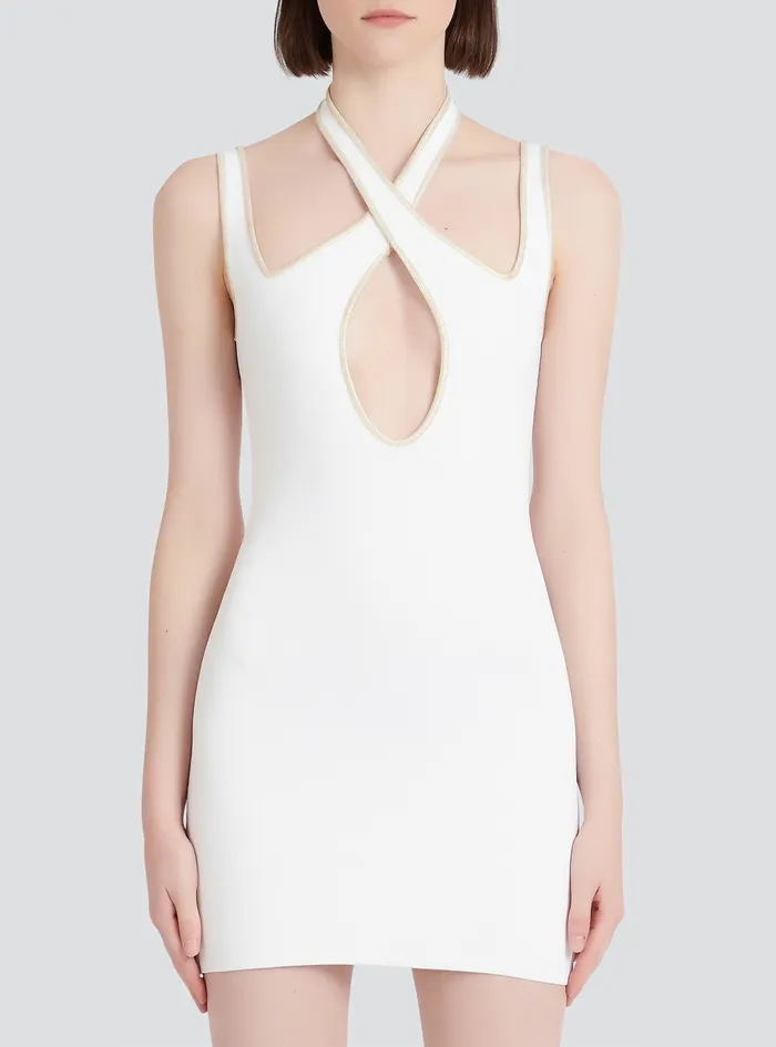 Balmain Dresses Womens Short Knit Dress White Balmain Dresses Womens Short Knit Dress White