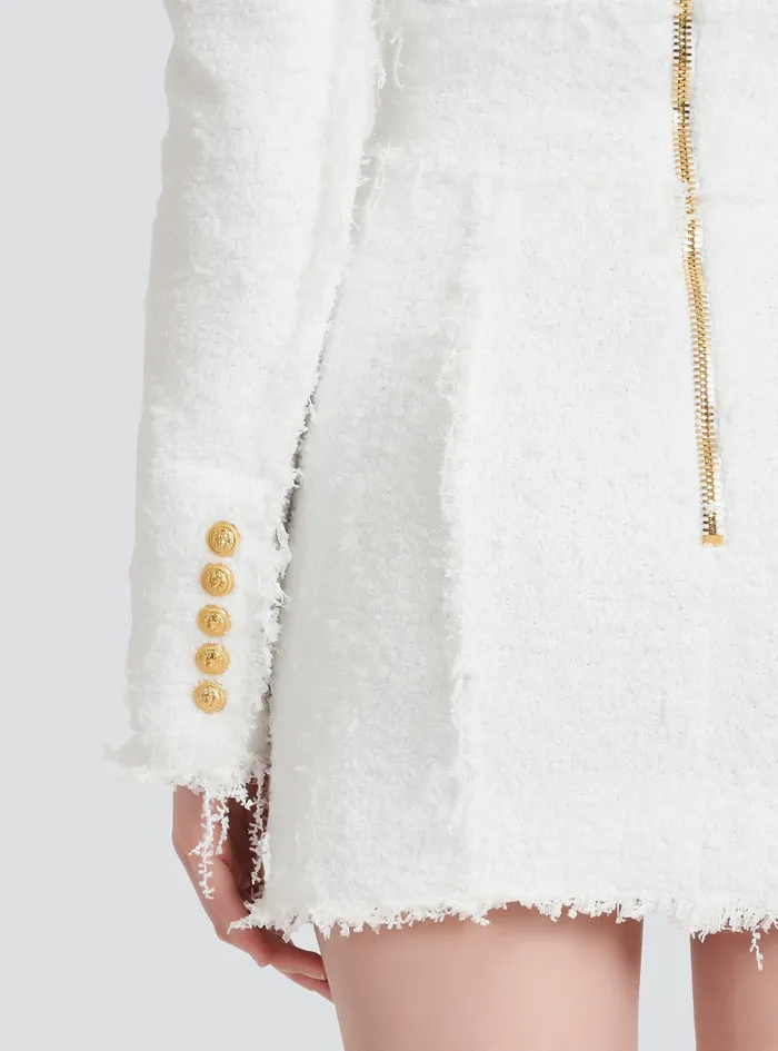 Balmain Dresses Womens Short Tweed Dress With GoldTone Buttons White Balmain Dresses Womens Short Tweed Dress With GoldTone Buttons White