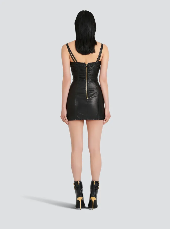 Balmain Dresses Womens Shortleather Dress Black Balmain Dresses Womens Shortleather Dress Black