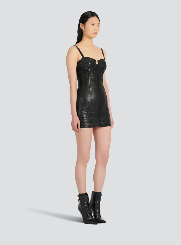 Balmain Dresses Womens Shortleather Dress Black Balmain Dresses Womens Shortleather Dress Black