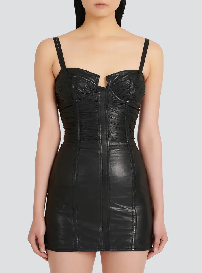 Balmain Dresses Womens Shortleather Dress Black Balmain Dresses Womens Shortleather Dress Black
