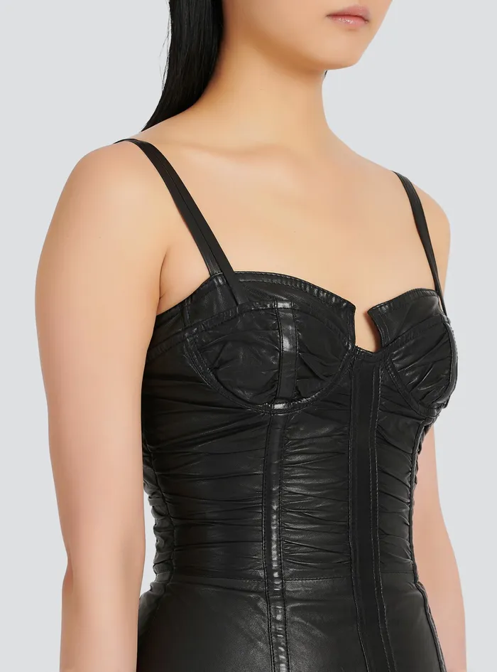 Balmain Dresses Womens Shortleather Dress Black Balmain Dresses Womens Shortleather Dress Black