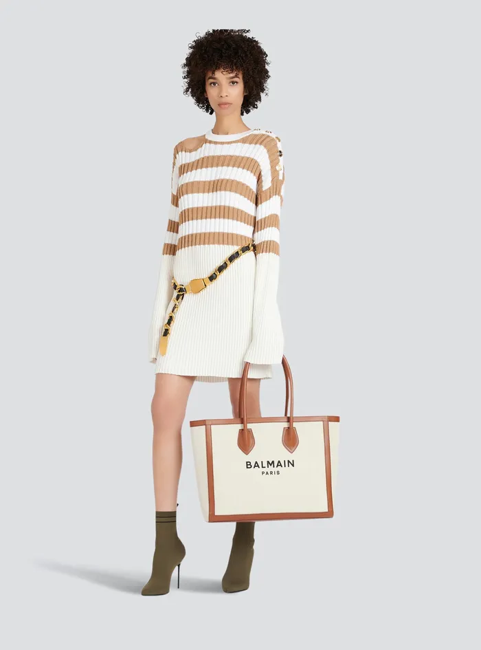 Balmain Dresses Womens Striped EcoDesigned Wool Dress Beige Balmain Dresses Womens Striped EcoDesigned Wool Dress Beige