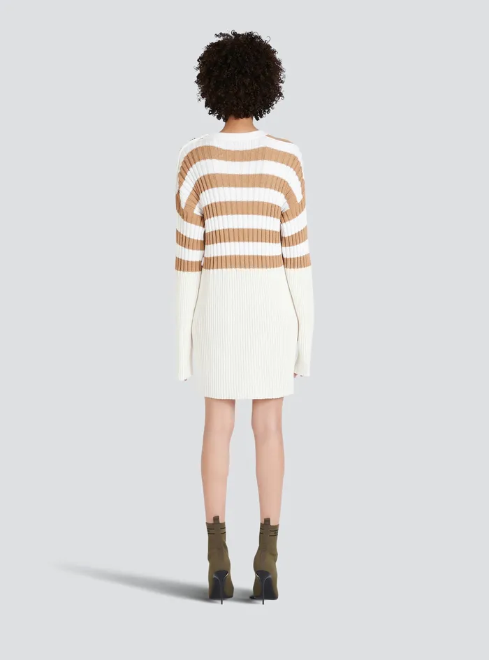 Balmain Dresses Womens Striped EcoDesigned Wool Dress Beige Balmain Dresses Womens Striped EcoDesigned Wool Dress Beige