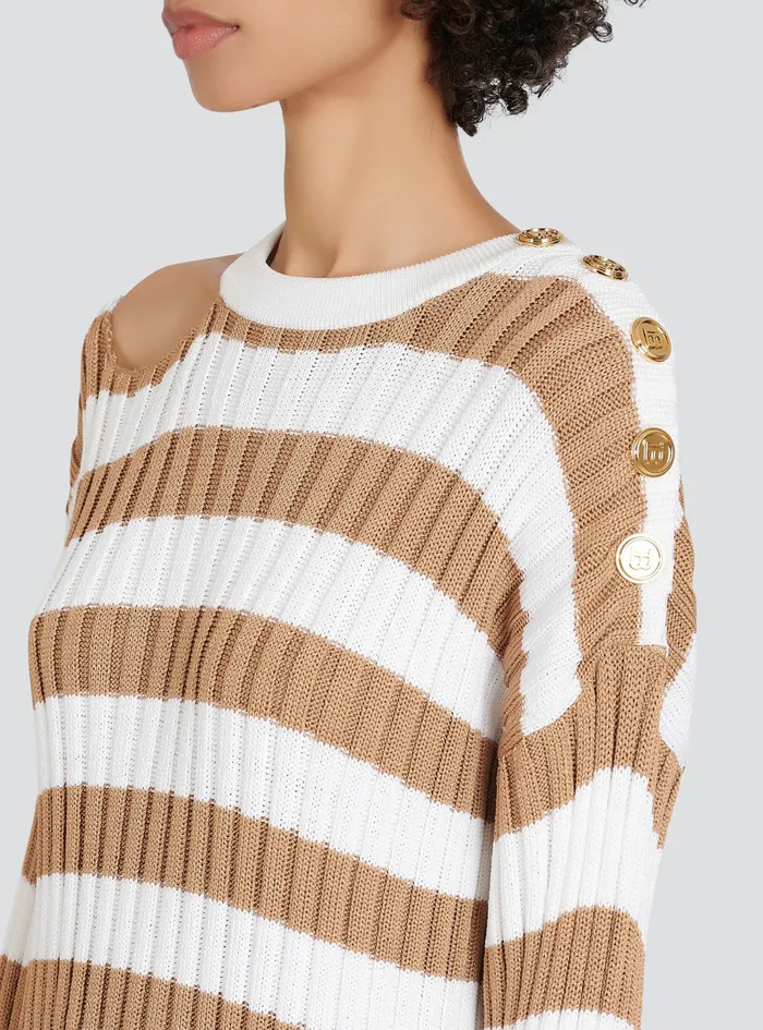 Balmain Dresses Womens Striped EcoDesigned Wool Dress Beige Balmain Dresses Womens Striped EcoDesigned Wool Dress Beige