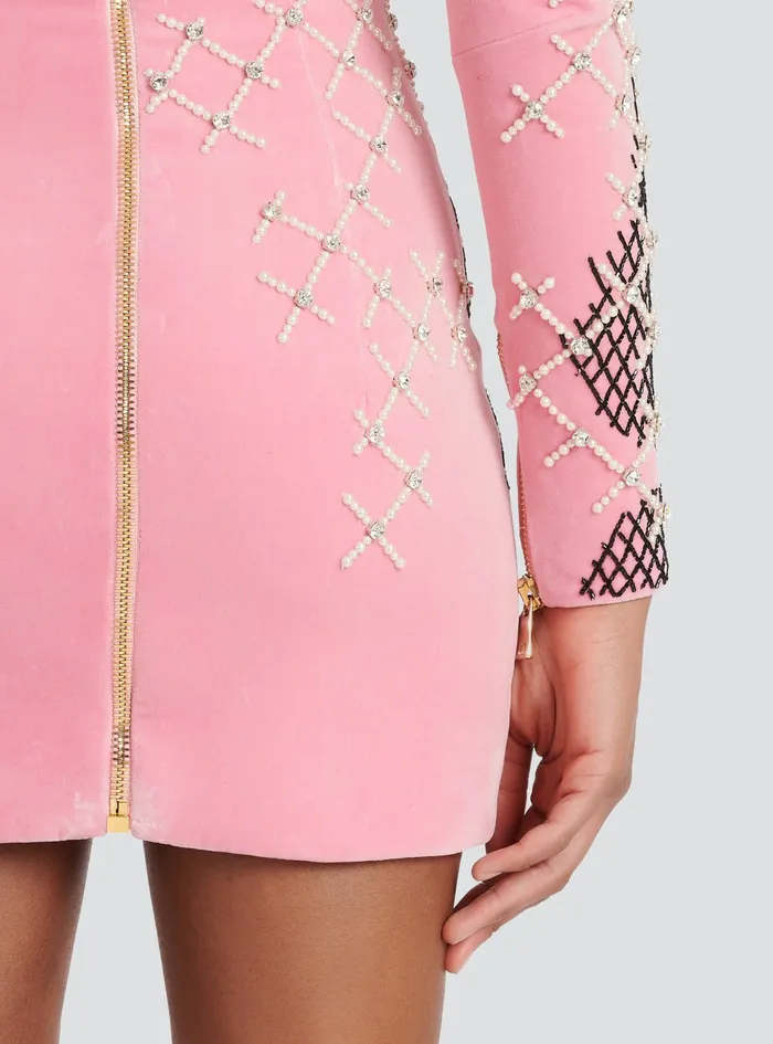 Balmain Dresses Womens Velvet Dress With Embroidery Pink Balmain Dresses Womens Velvet Dress With Embroidery Pink