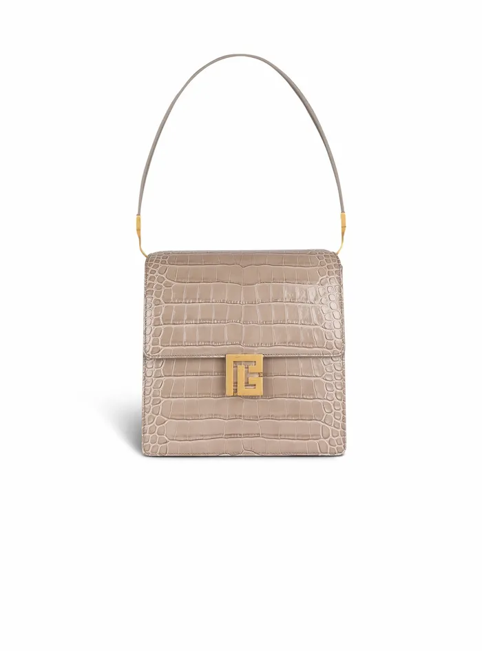 Balmain Ely Bags Womens CrocodileEmbossed Leather Ely Bag Beige